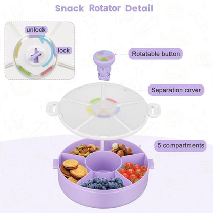 Pawtong Snack Rotator Container Reusable Snack Box with 5 Compartment Dispenser and Lid, Color Matching Opening Lid, BPA and PVC Free, for Home, School, Travel (Purple)