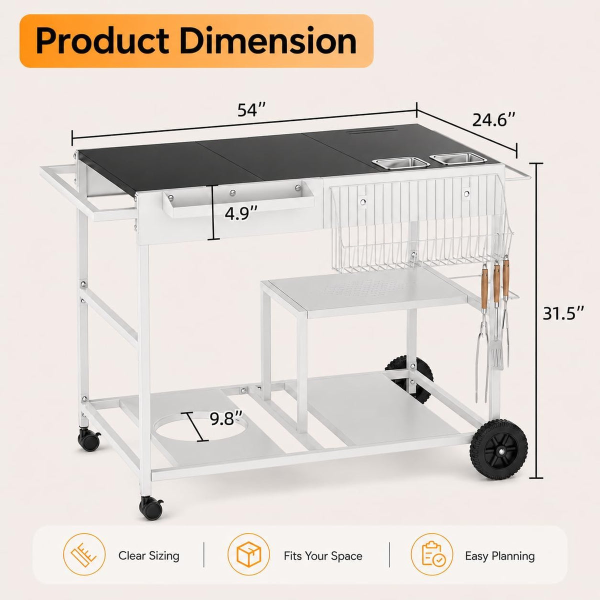 SUNLEI Rolling Cart Kitchen Storage Organizer with Spice Basket, Kitchen Island on Wheels with Paper Towel Holder, Lockable Wheels & Bottle Opener, Trash Bag Holder for Kitchen(Black)