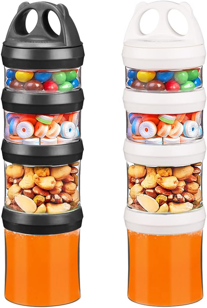 SELEWARE Portable Stackable Food Storage Containers for Snacks Formula Powder and Drinks Twist Lock System Airtight Leak-proof BPA and Phthalate Free 4 Piece Jars 31oz Blue