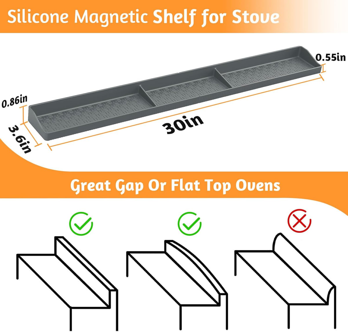 Magnetic Stove Top Shelf, Over the Stove Shelf Spice Rack & Spice Organizer – 30" Heat Resistant Silicone Stove Shelf, No Drill Kitchen Storage Organizer for Gas/Electric Stoves & Small Kitchens