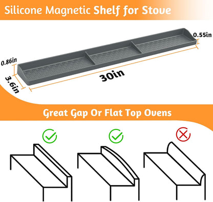 Magnetic Stove Top Shelf, Over the Stove Shelf Spice Rack & Spice Organizer – 30" Heat Resistant Silicone Stove Shelf, No Drill Kitchen Storage Organizer for Gas/Electric Stoves & Small Kitchens