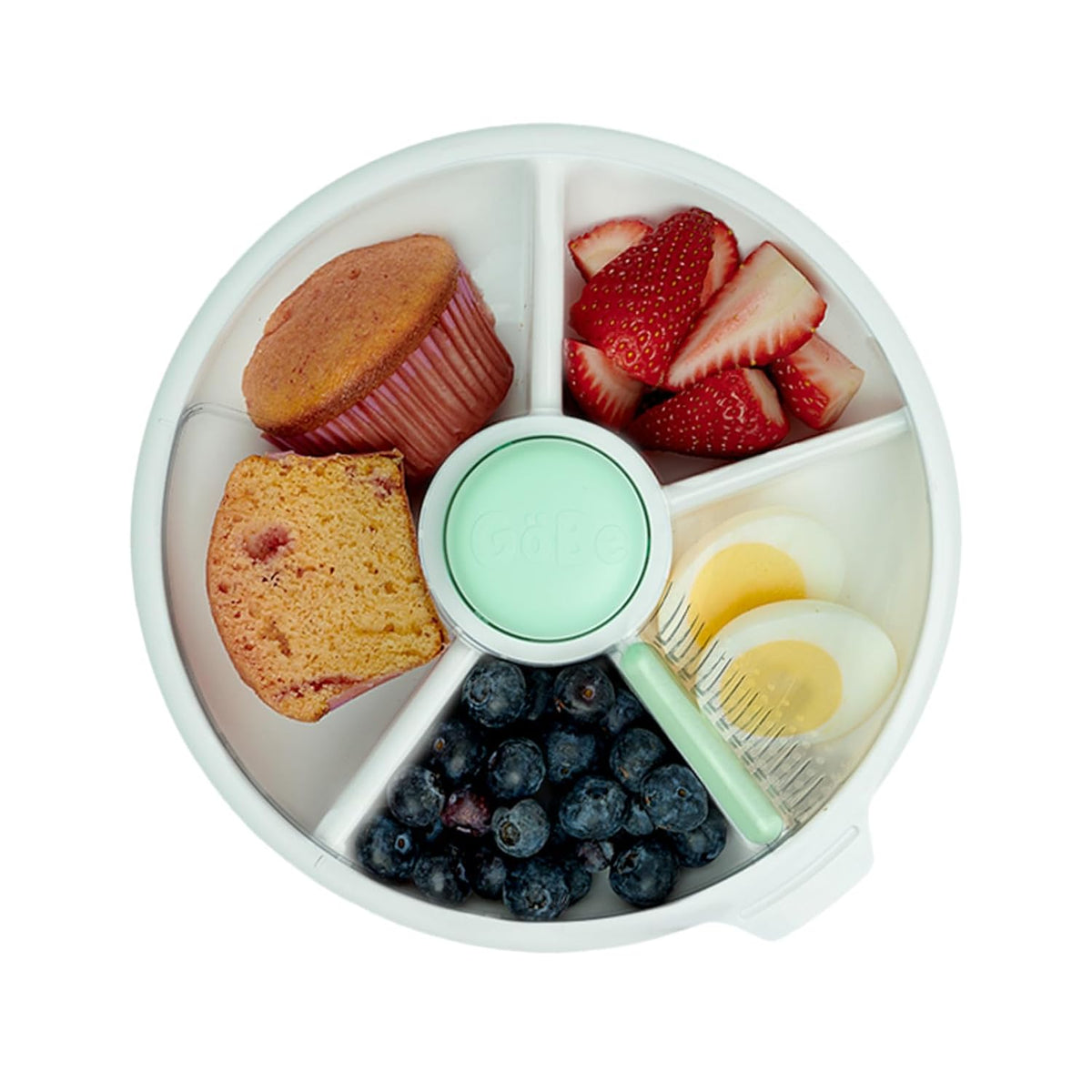 GoBe Kids Small Snack Spinner Slide Bundle with Hand Strap and Sticker Sheet - Reusable Snack Container with 5 Compartment Dispenser and Lid | BPA/PVC Free | Dishwasher Safe | No Spill - Coral Pink