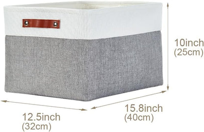 DECOMOMO Storage Bins, Large Fabric Storage Baskets for Shelves, Decorative Linen Closet Organizer, 15 x 11 x 9.5 inches (Beige & White, 3 Pack)