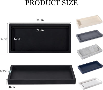 Small Silicone Bathroom Vanity Tray Rectangle Soap and Sponge Holder Kitchen Sink Organizer for Scrubber, Lotion Bottles, Perfume, Jewelry, Candle, Key Trinket Ring, Black
