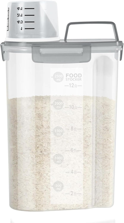 LEAWALK Airtight 4 LBS Rice/Cereal/Dry Food Storage Container BPA Free, 2.11Qt Clear Plastic Kitchen and Pantry Organization Bin Suitable for Oats, Flour, Sugar, Pasta, Pet Food, etc (Clear Grey)