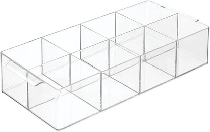 mDesign Plastic Condiment Organizer and Tea Bag Holder - 8-Compartment Kitchen Pantry/Countertop Storage Caddy - Divided Chip, Snack, Oatmeal Packet Holder - Lumiere Collection - Clear
