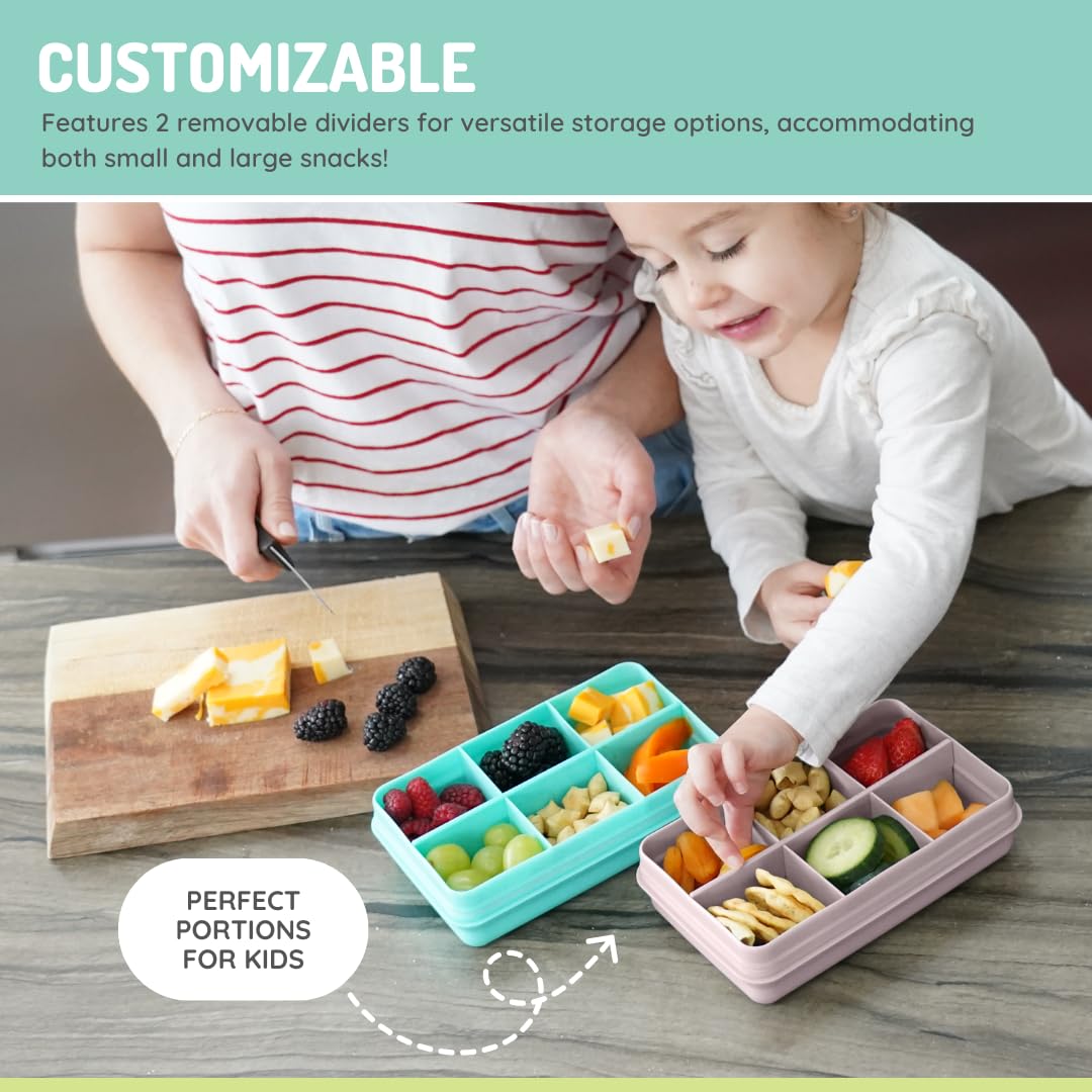 melii Snackle Box | 6-Compartment Divided Snack Container, BPA-Free Food Storage with Removable Dividers for School, Travel & On-the-Go Snacking Purple Cat