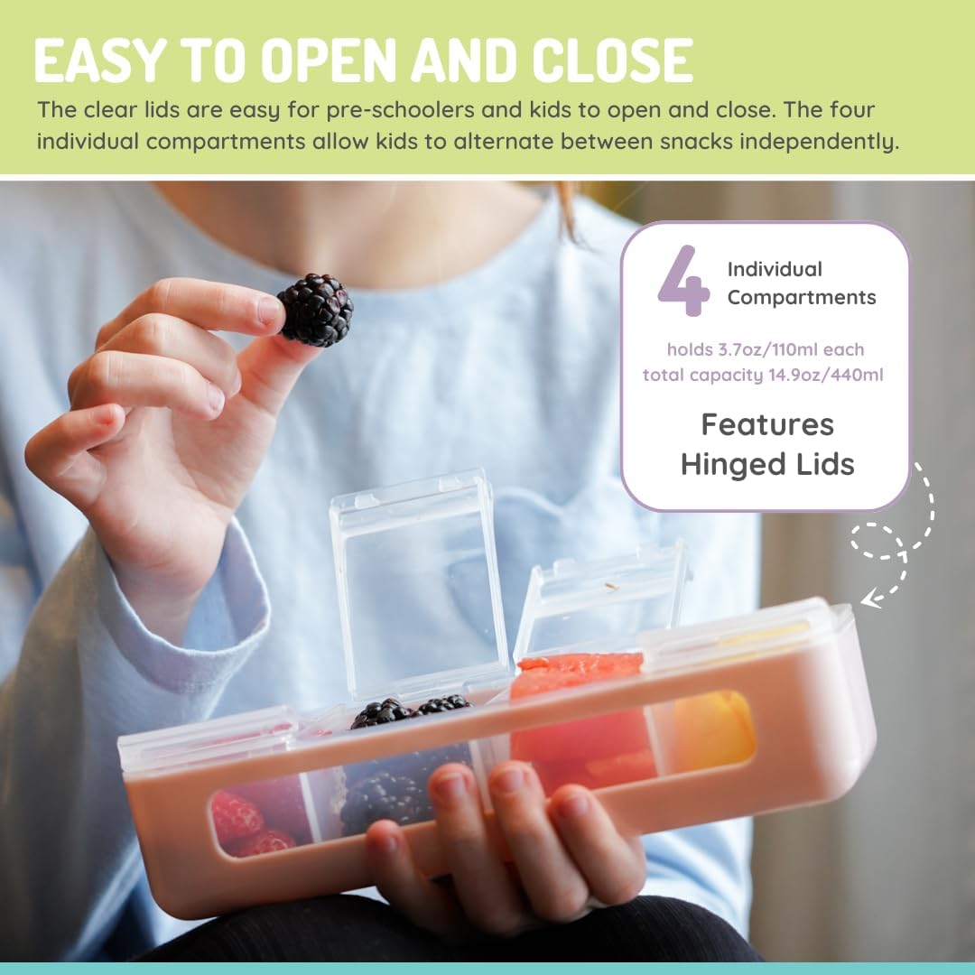 melii Snackle Box | 4 Compartment Snack Container with Individual Lids, BPA-Free Food Storage for Travel, School & On-the-Go Snacks, Kids & Family Organizer (Berry)
