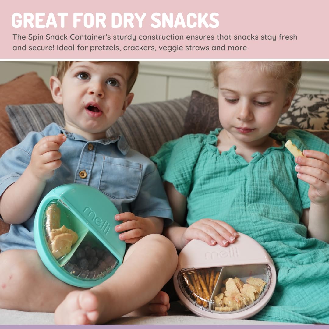 melii Spin Snack Container | 3-Compartment Rotating Snack Box with Sliding Window, BPA-Free, Dishwasher Safe, Portable Snack Container for Kids Ages 3+ (Blue)