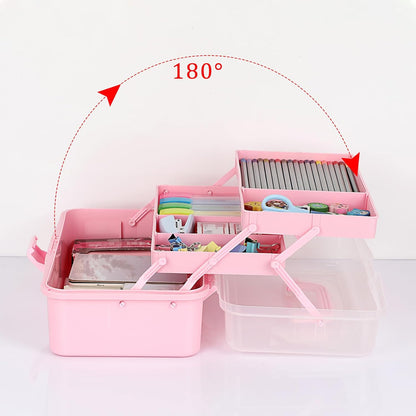 BTSKY 3-Layer Plastic Dividing Storage Box Craft Organizer and Storage with Adjustable Spacers Portable Handled Art Supply Organizer Multipurpose Home Utility Box for Medicine Sewing(Haze Green)