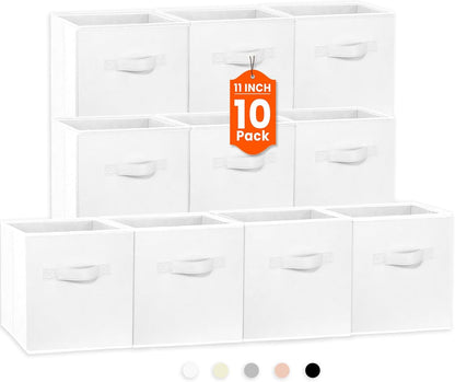 Criusia Large Storage Cubes, 13x13 Cube Storage Bins (Set of 10), Fabric Collapsible Storage Bins with Dual Handles, Foldable Cube Baskets for Shelf, Closet Organizers and Storage Box (Grey)