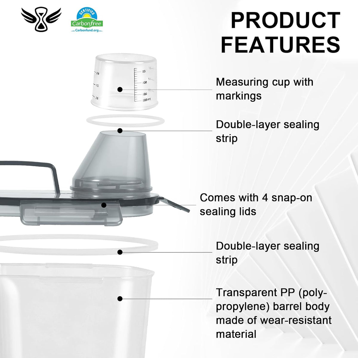 LEAWALK Airtight 4 LBS Rice/Cereal/Dry Food Storage Container BPA Free, 2.11Qt Clear Plastic Kitchen and Pantry Organization Bin Suitable for Oats, Flour, Sugar, Pasta, Pet Food, etc (Clear Grey)