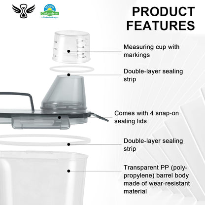 LEAWALK Airtight 4 LBS Rice/Cereal/Dry Food Storage Container BPA Free, 2.11Qt Clear Plastic Kitchen and Pantry Organization Bin Suitable for Oats, Flour, Sugar, Pasta, Pet Food, etc (Clear Grey)