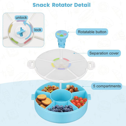 Pawtong Snack Rotator Container Reusable Snack Box with 5 Compartment Dispenser and Lid, Color Matching Opening Lid, BPA and PVC Free, for Home, School, Travel (Purple)