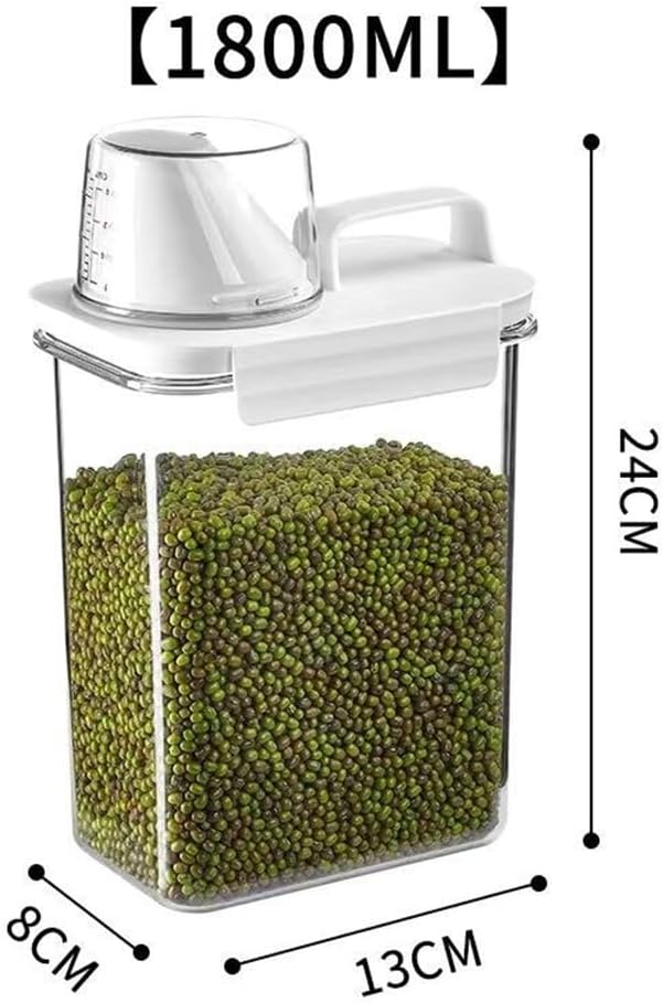 2Pcs Rice Dispenser Storage Containers, 1.1L Small Rice Bucket with Measuring Cup & Pour Spout, Kitchen Plastic Airtight Container for Cereal, Grain, Flour, Sugar, Oatmeal, Dry Pet Dog Food
