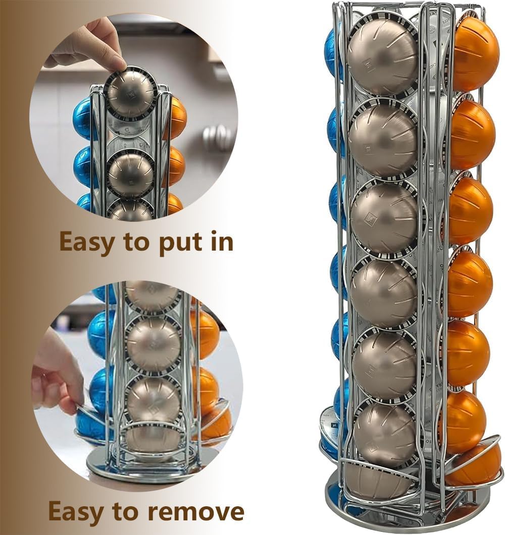 Miuly Coffee Capsule Holder For Nespresso Vertuoline, Coffee Capsule Stands Rotating Pod Rack holds 28 Nespresso Vertuo Pods, Black