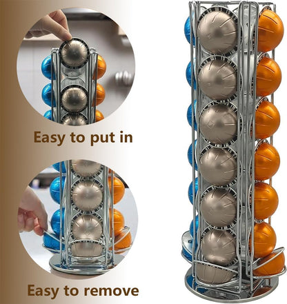 Miuly Coffee Capsule Holder For Nespresso Vertuoline, Coffee Capsule Stands Rotating Pod Rack holds 28 Nespresso Vertuo Pods, Black