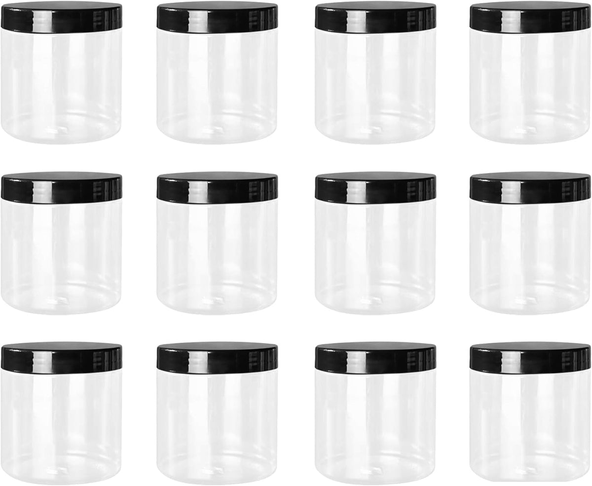 Lawei 8 Pack 34 oz Clear Plastic Jars with Black Lids - Plastic Food Storage Jars for Kitchen & Household Storage of Dry Goods, Nuts, Cookie and more