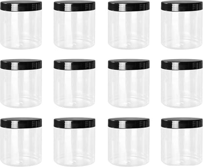 Lawei 8 Pack 34 oz Clear Plastic Jars with Black Lids - Plastic Food Storage Jars for Kitchen & Household Storage of Dry Goods, Nuts, Cookie and more