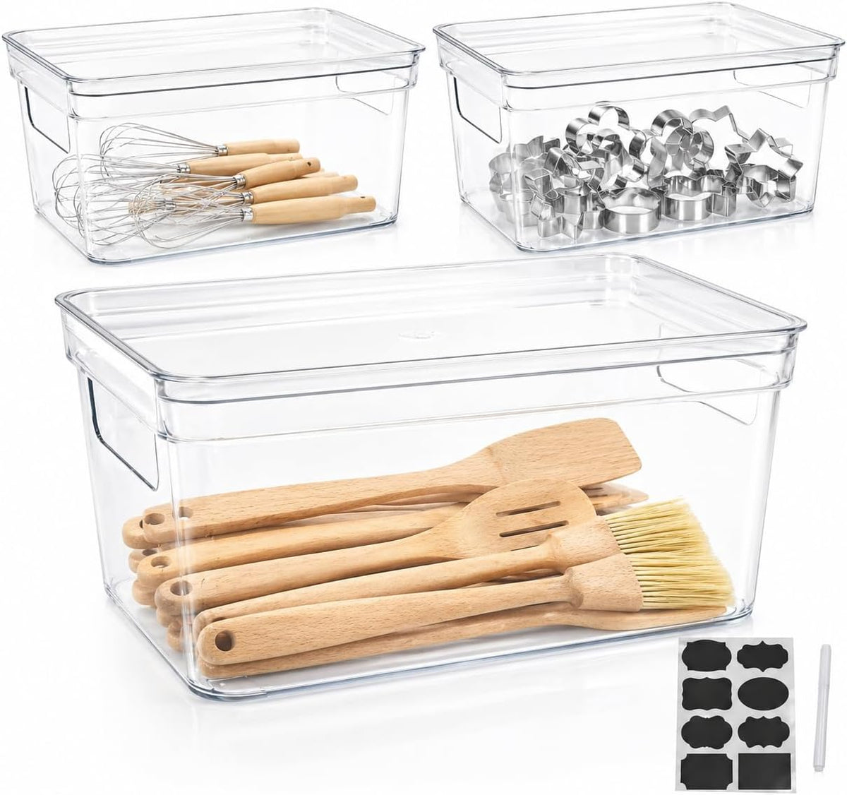 Baking Supplies Storage Containers 3Pc,Baking Kits with Handles&Lid for Adult,Stackable Bakeware Organizer Storage Bins,BPA Free Baking Accessories,Kitchen,Pantry Storage and Organization Box