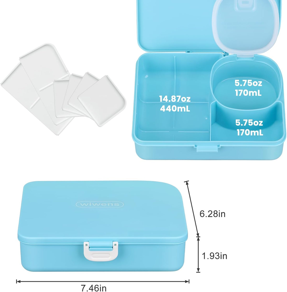 wiwens Snack Box Containers for Kids Adults 2PCS Reusable Snackle Boxes with Adjustable Dividers Airtight Snack Organizers with Compartents Toddler Bento Lunch Box LeakProof for Office,School,Outdoor