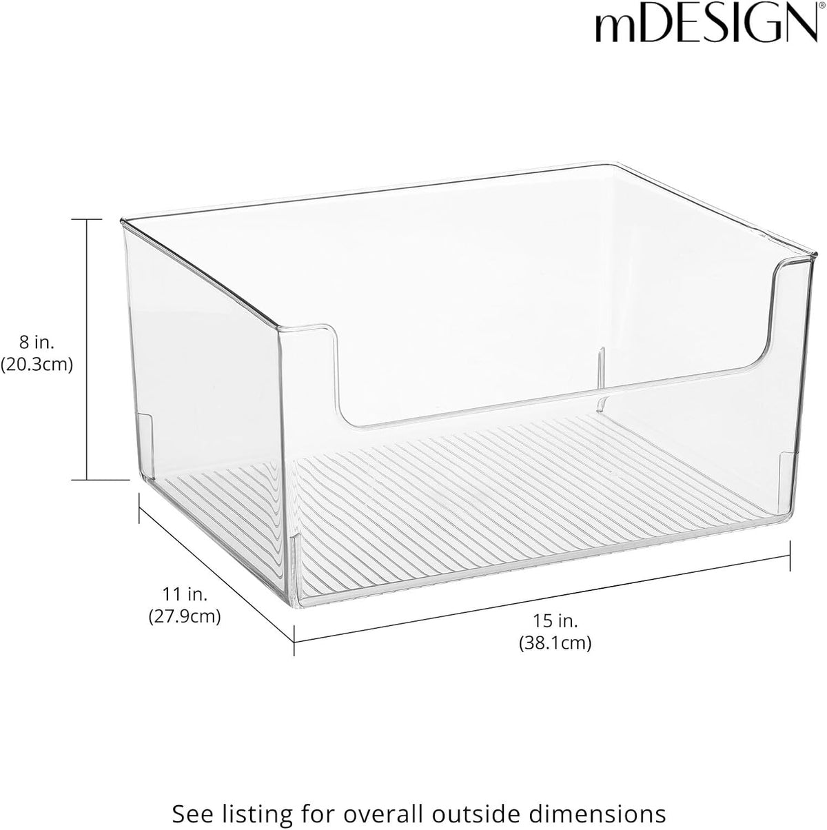 mDesign Modern Plastic Open Front Dip Storage Organizer Bin Basket for Bathroom Organization - Vanity Shelf, Cubby, Cabinet, and Closet Organizing Decor - Ligne Collection - 2 Pack - Clear