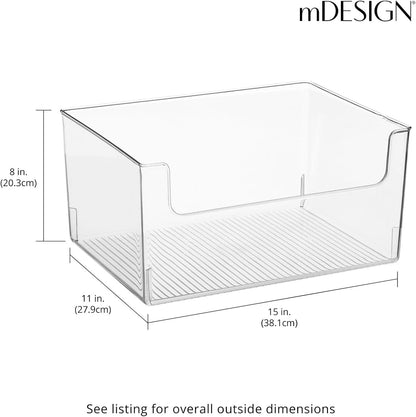 mDesign Modern Plastic Open Front Dip Storage Organizer Bin Basket for Bathroom Organization - Vanity Shelf, Cubby, Cabinet, and Closet Organizing Decor - Ligne Collection - 2 Pack - Clear