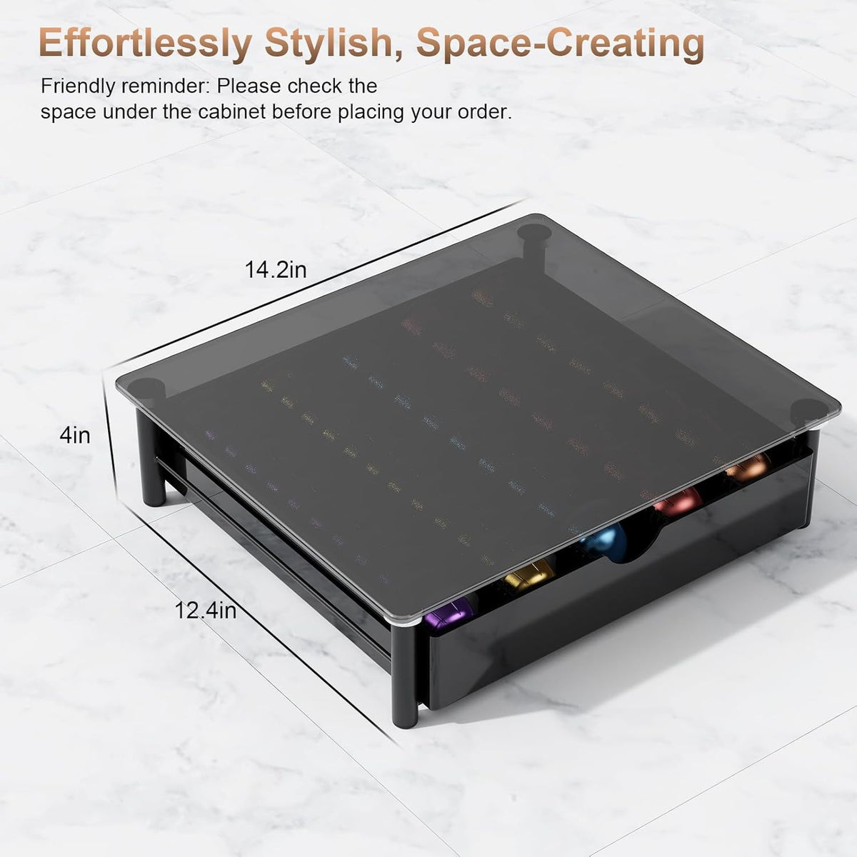 gianotter Crystal Tempered Glass Vertuo Pod Holder Drawer, Compatible with Nespresso Vertuo Capsules, Compatible with 40 Large or 60 Small Nespresso Capsule Organizer (transparent)