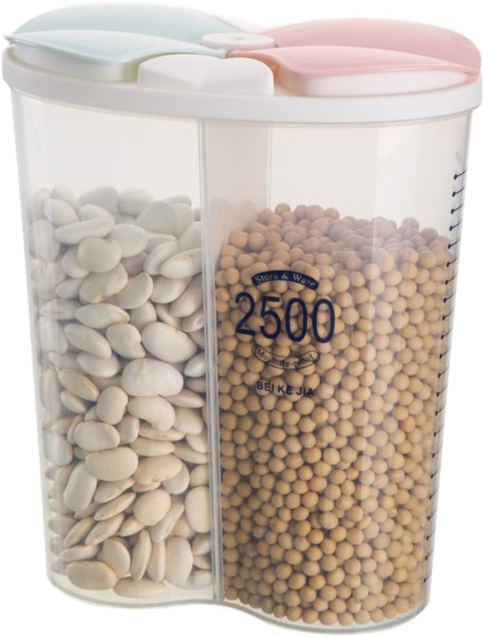 Airtight Kitchen Food Storage Container, Leak-Proof BPA Free Plastic Plastic Dry Cereal Dispensers Containers with Durable Lids for Flour, Sugar, Rice (1500ml-3 Grid)