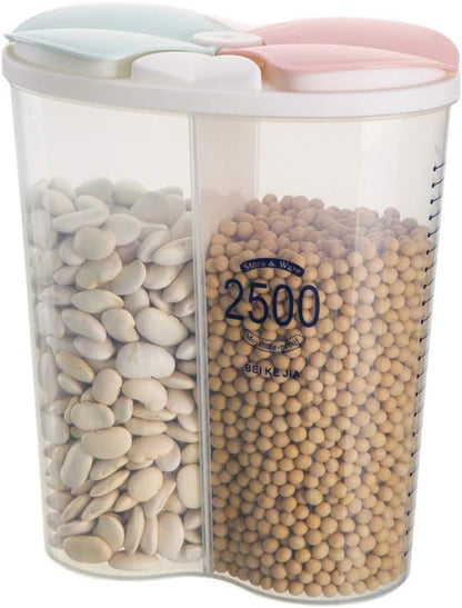 Airtight Kitchen Food Storage Container, Leak-Proof BPA Free Plastic Plastic Dry Cereal Dispensers Containers with Durable Lids for Flour, Sugar, Rice (1500ml-3 Grid)