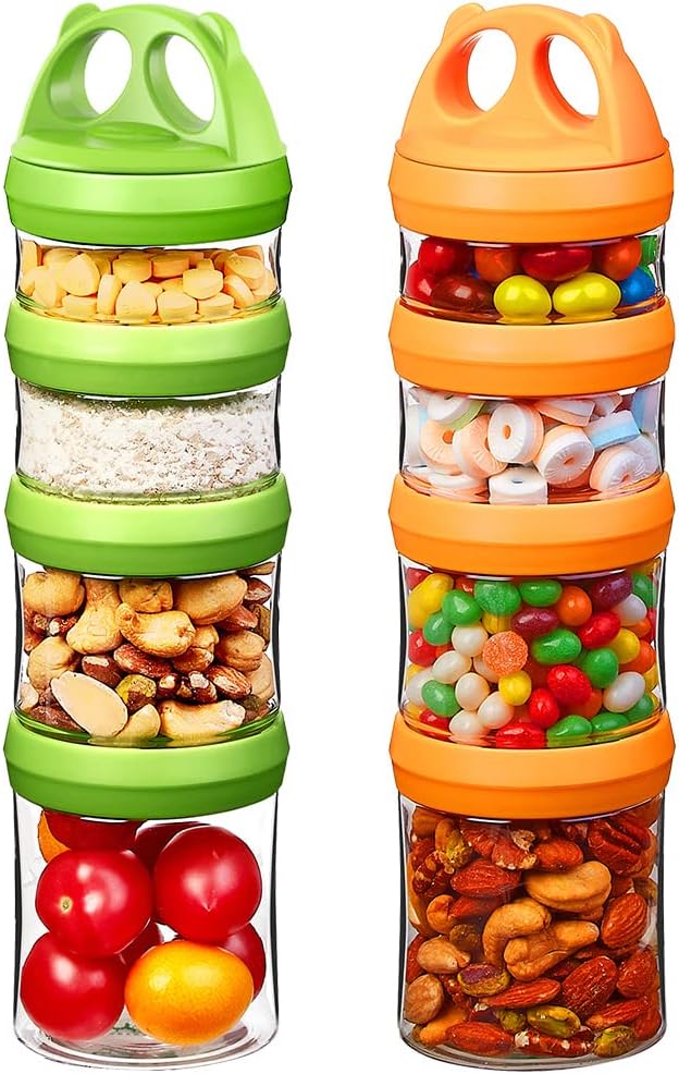 SELEWARE Portable Stackable Food Storage Containers for Snacks Formula Powder and Drinks Twist Lock System Airtight Leak-proof BPA and Phthalate Free 4 Piece Jars 31oz Blue