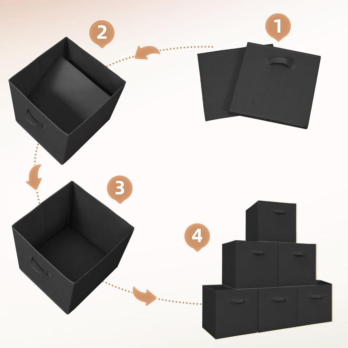 STORAGE MANIAC Storage Cubes, 11 Inch Durable 6 Pack Fabric Foldable Collapsible Bins with Handles for Organization, Closet, Shelves, Offices, Toys, Black