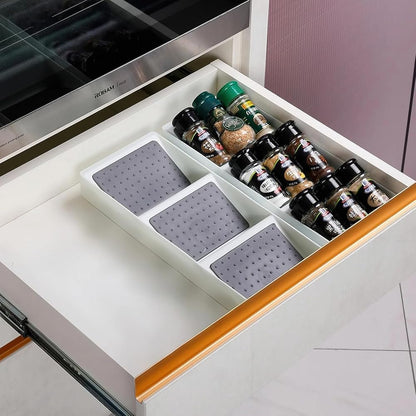 Spice Drawer Organizer,Silicone Seasoning Jar Drawer Insert,Spice Rack Organization for Drawer,Spice jar holder for drawer,Kitchen Spice Rack Tray for Cabinet Countertop Makeup Storage