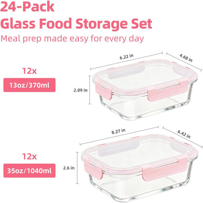 Konokyo Round Glass Food Storage Containers with Lids, 12 Pack Airtight Leakproof Meal Prep Containers, BPA-Free, Microwave Oven Freezer & Dishwasher Safe, Assorted Sizes