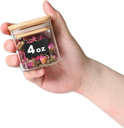 SHOWIN Glass Food Storage Jars Square 37oz, 4 Pack Glass Jars With Bamboo Lids, Kitchen Storage Containers For Spice, Candy, Cookie, Storage For Pantry Organizers