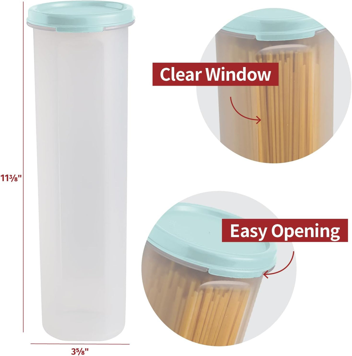 Tall Clear Spaghetti Pasta Container Storage With Lid.Multi-Purpose Kitchen Pantry Organization And Food Storage For Noodles Beans Straws - Airtight Leakproof Spaghetti Keeper BPA Free 37 oz.