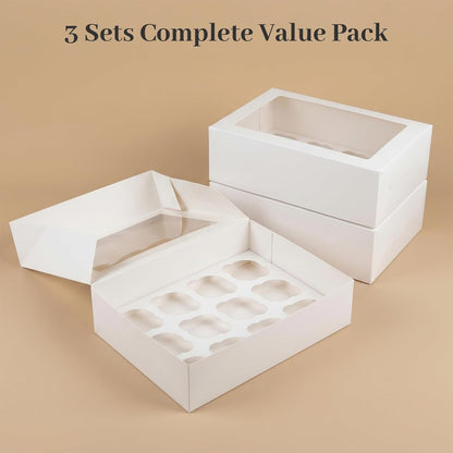 VGOODALL 12 Count Cupcake Boxes, 6PCS Cupcake Container with Window Boxes Holding 72 Pastry Box for Birthday Holiday Party Bakery Supplies 13.2"x9.8"x4"