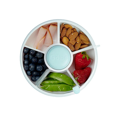 GoBe Kids Small Snack Spinner Slide Bundle with Hand Strap and Sticker Sheet - Reusable Snack Container with 5 Compartment Dispenser and Lid | BPA/PVC Free | Dishwasher Safe | No Spill - Coral Pink