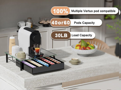 gianotter Crystal Tempered Glass Vertuo Pod Holder Drawer, Compatible with Nespresso Vertuo Capsules, Compatible with 40 Large or 60 Small Nespresso Capsule Organizer (transparent)