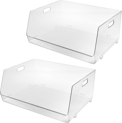 iDesign Stackable Open-Front Storage Bin, Extra Long Organizer for Kitchen or Pantry, Clear