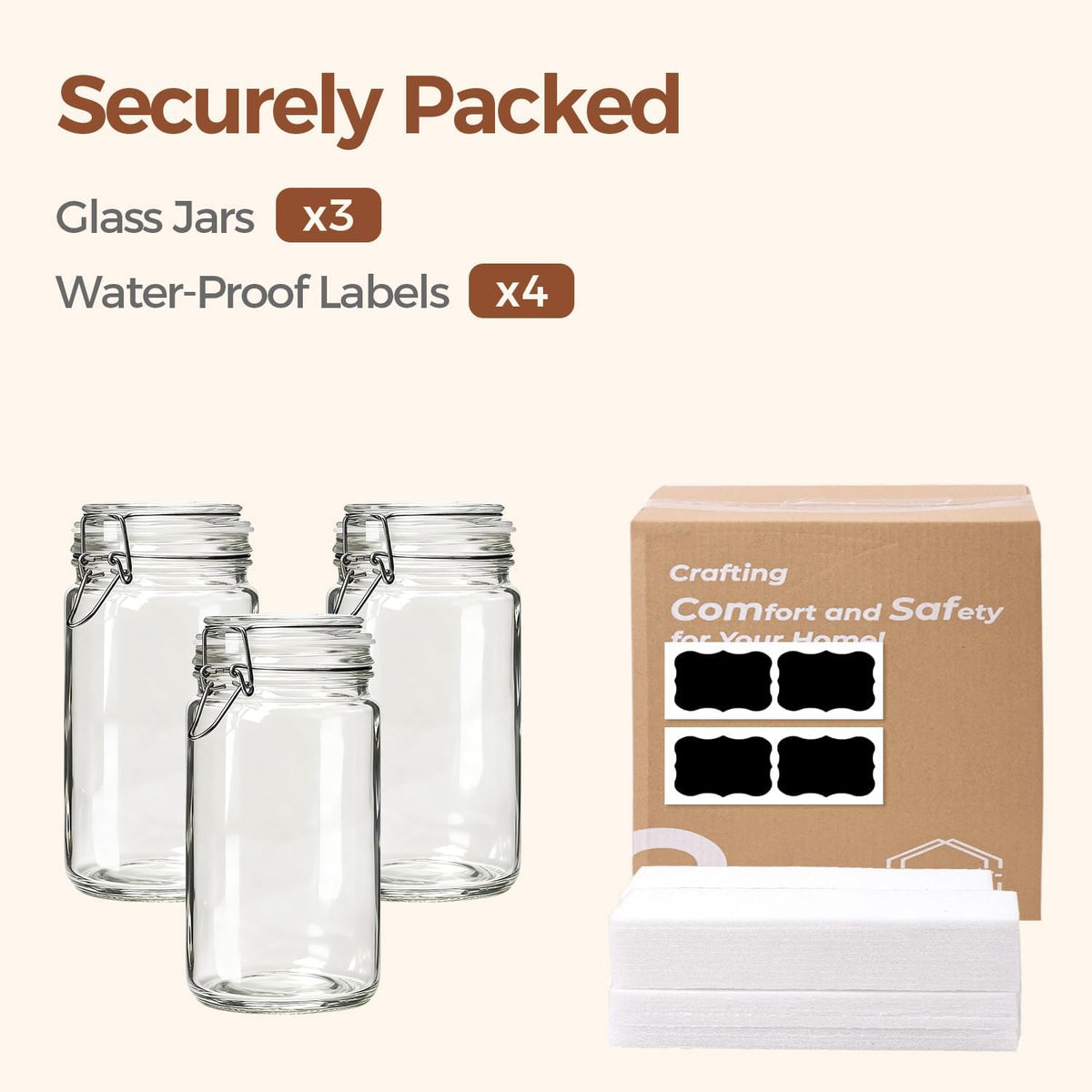 ComSaf 3-Pack 68oz 13-Inch Tall Glass Pasta Containers for Spaghetti & Long Pasta, Slender Airtight Canisters for Vertical Pantry Organization, Food Storage Jars for Linguine & Breadsticks