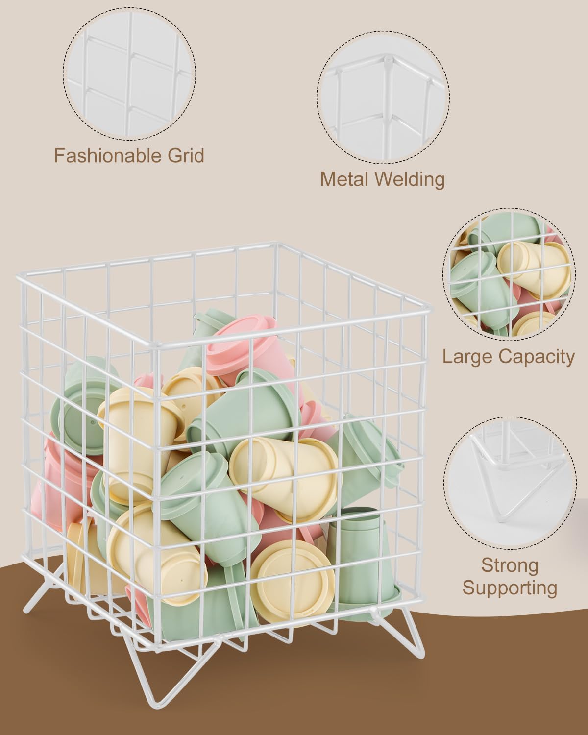 FantasyLife K Cup Holder Organizer, 5.3" x 5.3" x 6.3" Coffee Pod Storage Basket, Coffee Bar Accessories Metal Basket, Large Capacity Countertop Organizer for Kitchen Counter & Office Desktop (Gold)