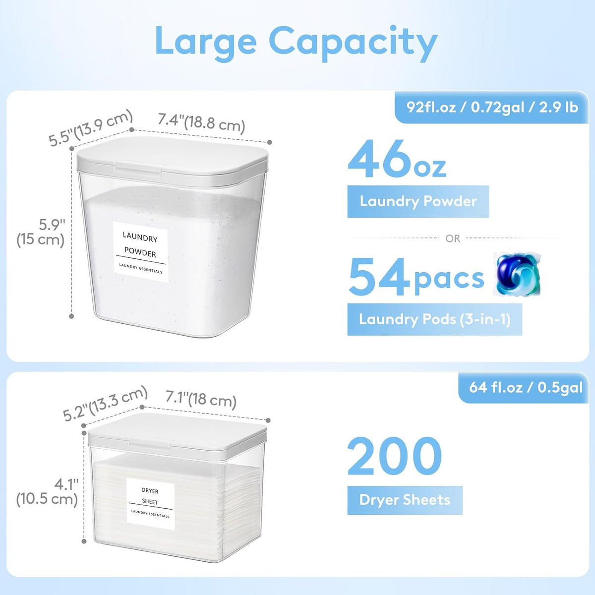 Lifewit Laundry Pods Container with Pop-up Lid, Laundry Room Organization, Dryer Sheet Holder for Washing Powder Scent Booster Beads, 2700 +2000ml/0.72+0.5gal,3 Pcs