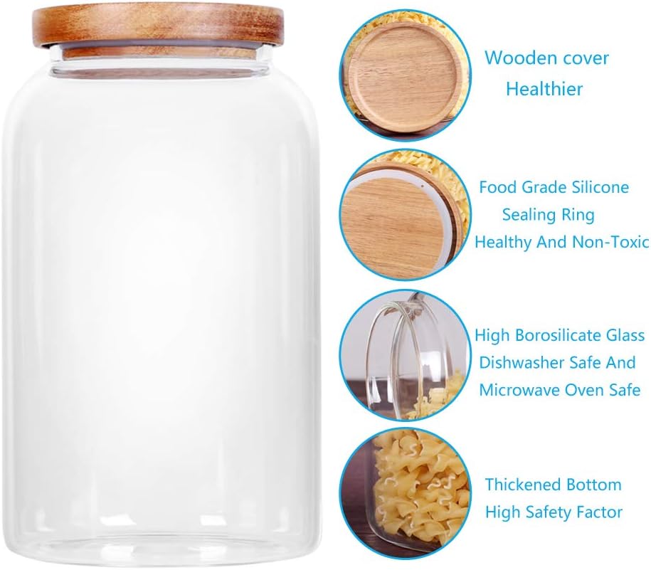 SAIOOL Glass Jars with Airtight Lid [Set of 4],Kitchen Canisters, Borosilicate Storage Containers,Retro Design, jars for Candy,Cookie,Rice,Sugar,Flour, Flour,Pasta,Nuts and Spice Jars