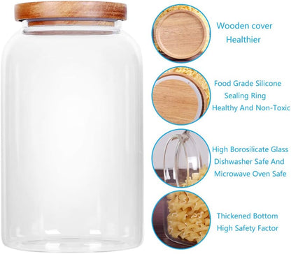 SAIOOL Glass Jars with Airtight Lid [Set of 4],Kitchen Canisters, Borosilicate Storage Containers,Retro Design, jars for Candy,Cookie,Rice,Sugar,Flour, Flour,Pasta,Nuts and Spice Jars