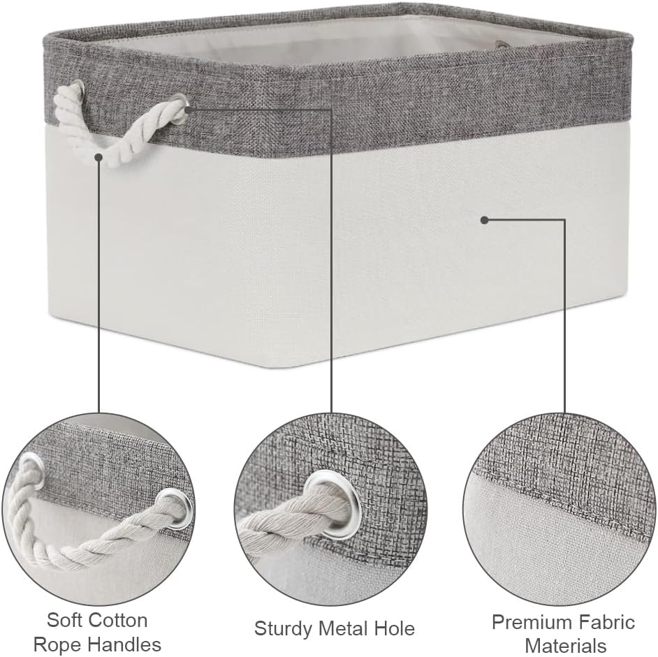 Fabric Storage Bins 12x8x5 inch [6-Pack] with Rope Handles - Decorative Baskets for Organizing