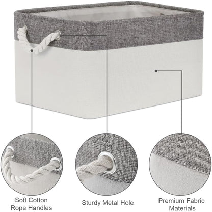 Fabric Storage Bins 12x8x5 inch [6-Pack] with Rope Handles - Decorative Baskets for Organizing