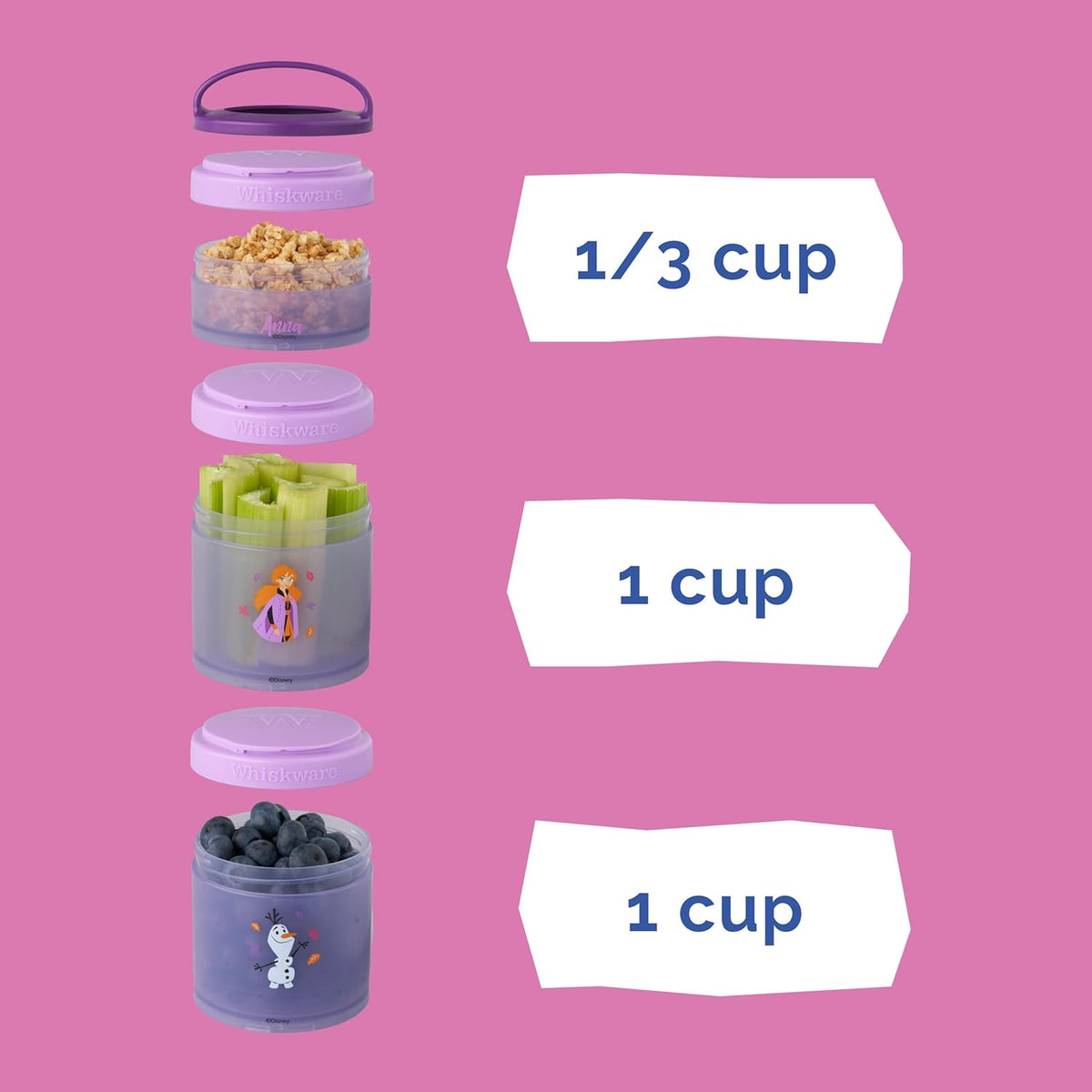 Whiskware Bluey Stackable Snack Containers for Babies, Toddlers, and Kids, 3 Stackable Snack Cups for School and Travel, Cupholder Friendly, Bluey and Bingo! Let’s Do This!