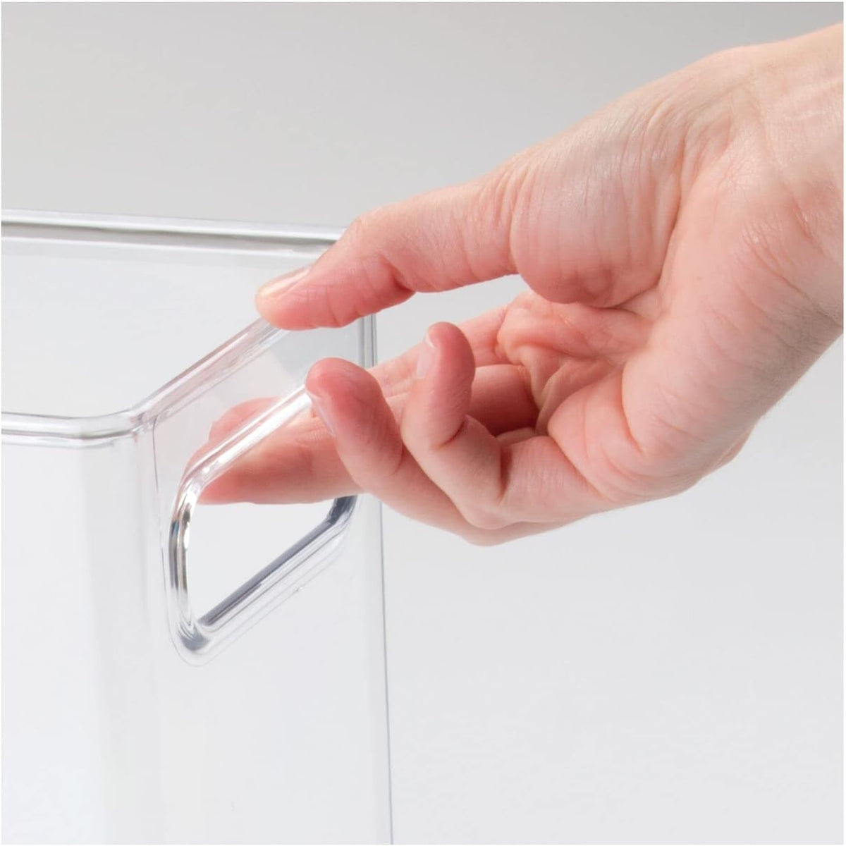 mDesign Plastic Deep Kitchen and Pantry Organizer Storage Bin with Handles for Cabinet, Fridge, Freezer - Food Storage Containers for Snacks, Yogurt Pouches or Fruit, Ligne Collection, 4 Pack, Clear