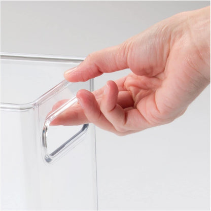 mDesign Plastic Deep Kitchen and Pantry Organizer Storage Bin with Handles for Cabinet, Fridge, Freezer - Food Storage Containers for Snacks, Yogurt Pouches or Fruit, Ligne Collection, 4 Pack, Clear